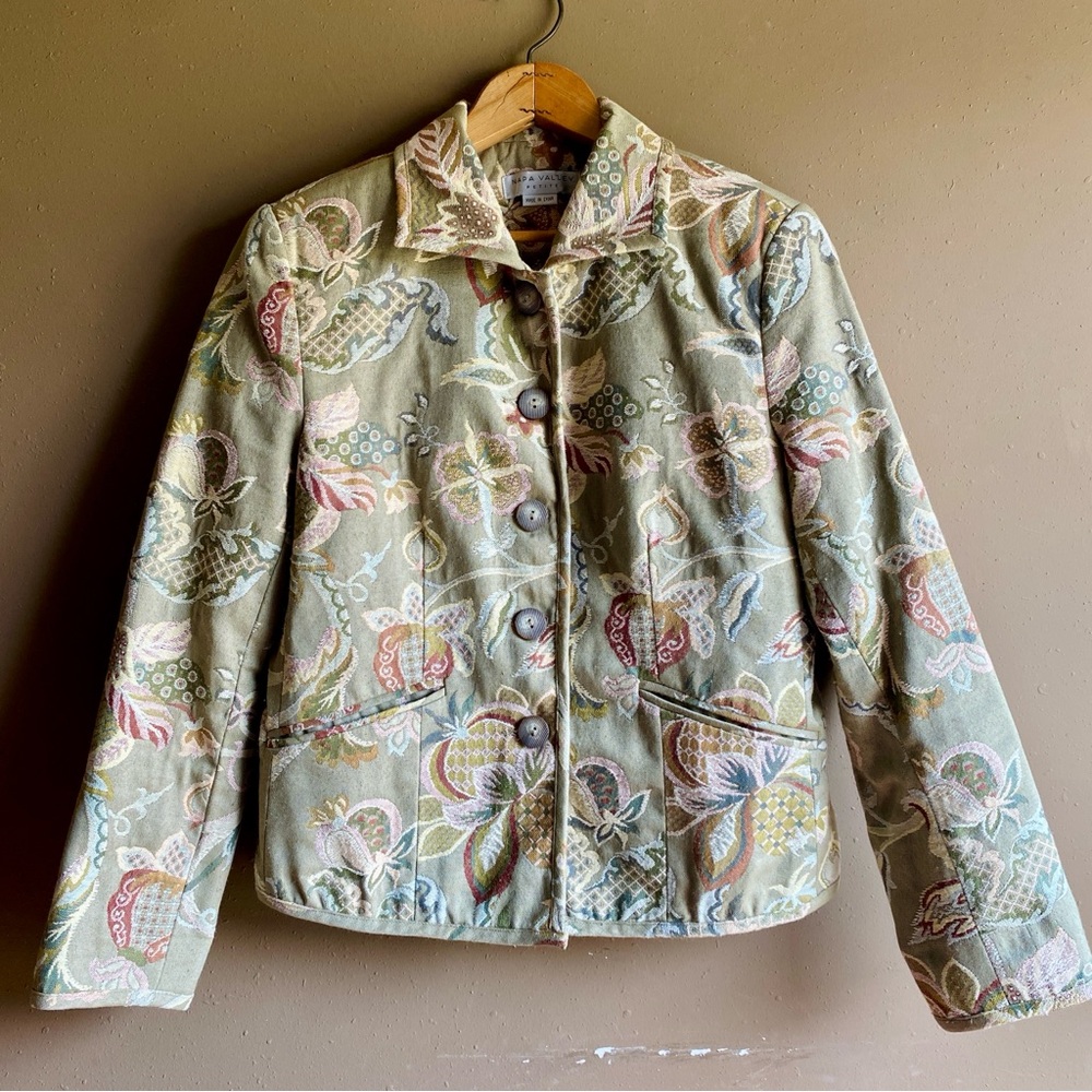 Vintage Napa Valley Jacket Petite Small Button Down Cotton Floral Embroidery PP